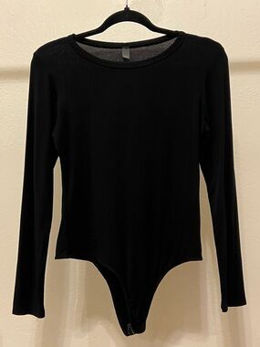 Black Long-Sleeve Crewneck Bodysuit